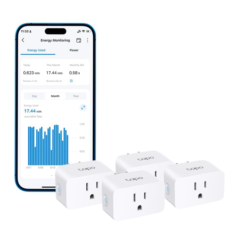 TP-Link Tapo Wi-Fi Smart Plug, 𝗘𝗻𝗲𝗿𝗴𝘆 𝗠𝗼𝗻𝗶𝘁𝗼𝗿𝗶𝗻𝗴, Compatible with Alexa & Google Home & Samsung SmartThings, Timer, 15A/1800W Max, ETL Certified, 2.4G Wi-Fi Only, Tapo P115(4-Pack)