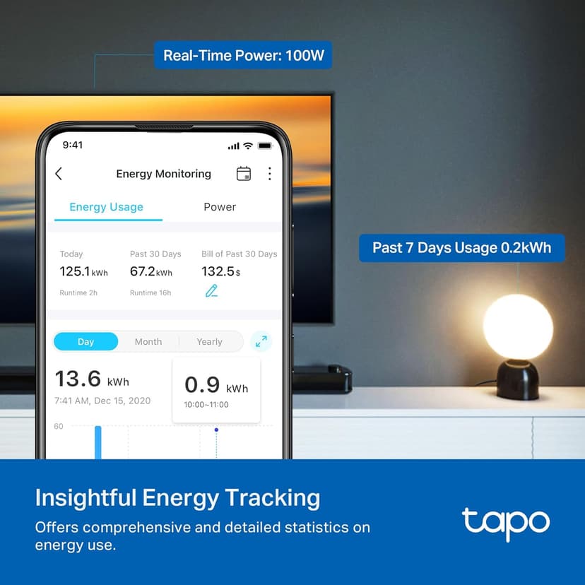 TP-Link Tapo Wi-Fi Smart Plug, 𝗘𝗻𝗲𝗿𝗴𝘆 𝗠𝗼𝗻𝗶𝘁𝗼𝗿𝗶𝗻𝗴, Compatible with Alexa & Google Home & Samsung SmartThings, Timer, 15A/1800W Max, ETL Certified, 2.4G Wi-Fi Only, Tapo P115(4-Pack)