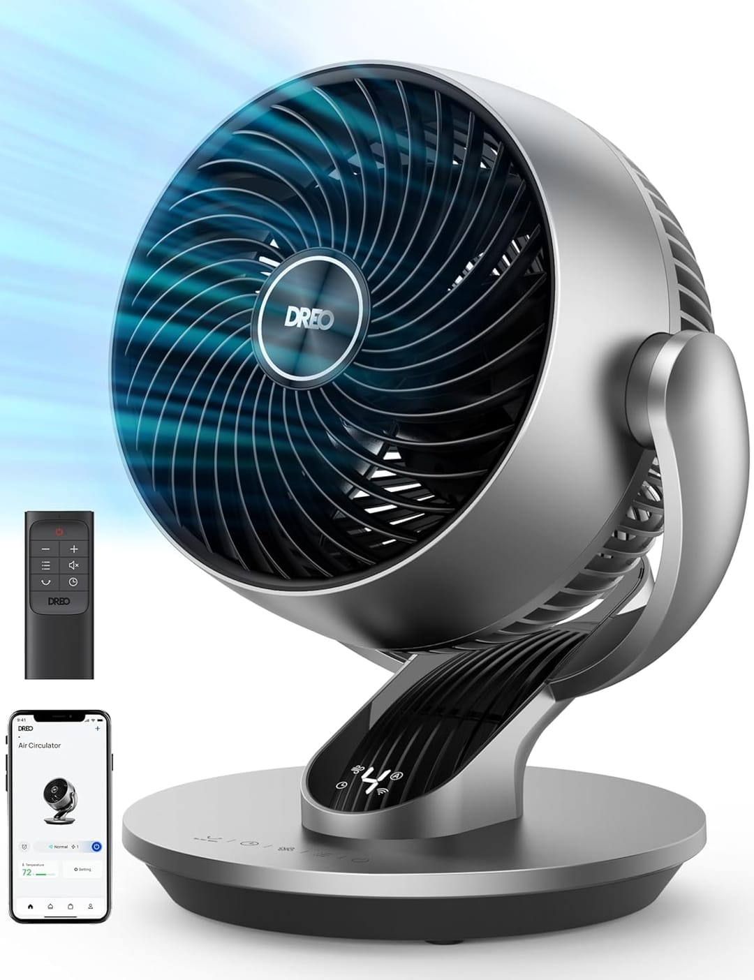 Dreo Smart Fans for Home, Powerful 70 ft Whole Room Air Circulator Fan, 120°+90° Oscillating Quiet Fan for Bedroom with Voice Control, 4 Speeds, 5 Modes, 12H Timer, 9" Table Fan with Remote for Office